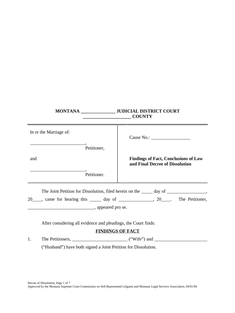 Montana Law Dissolution  Form