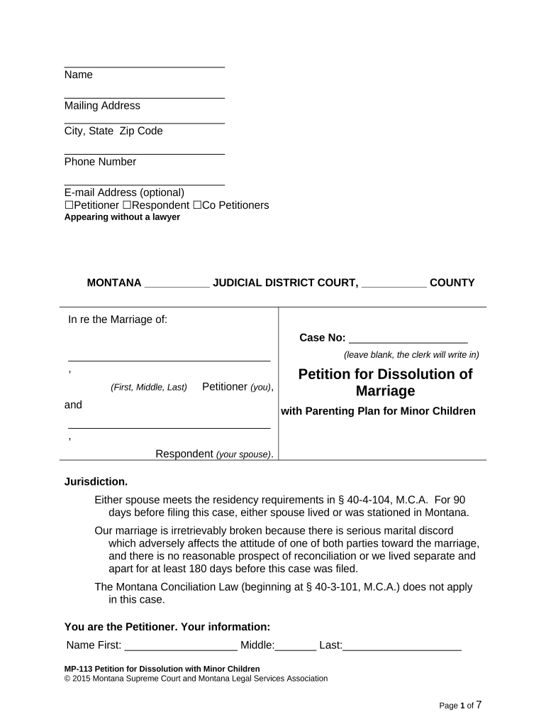 Petition for Dissolution with Minor Children Montana  Form