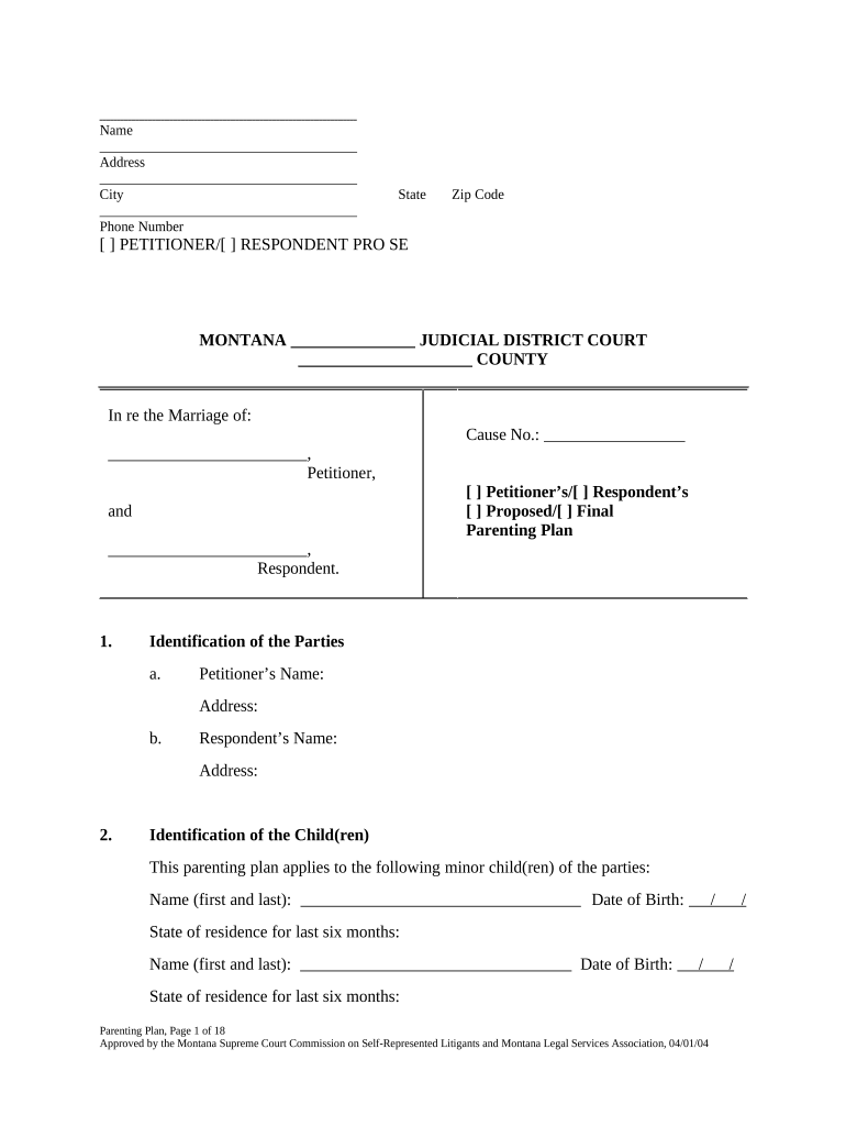 Montana Parenting Plan  Form