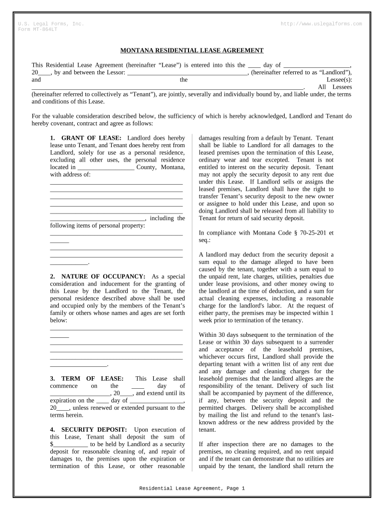 Residential Rental Lease Agreement Montana  Form