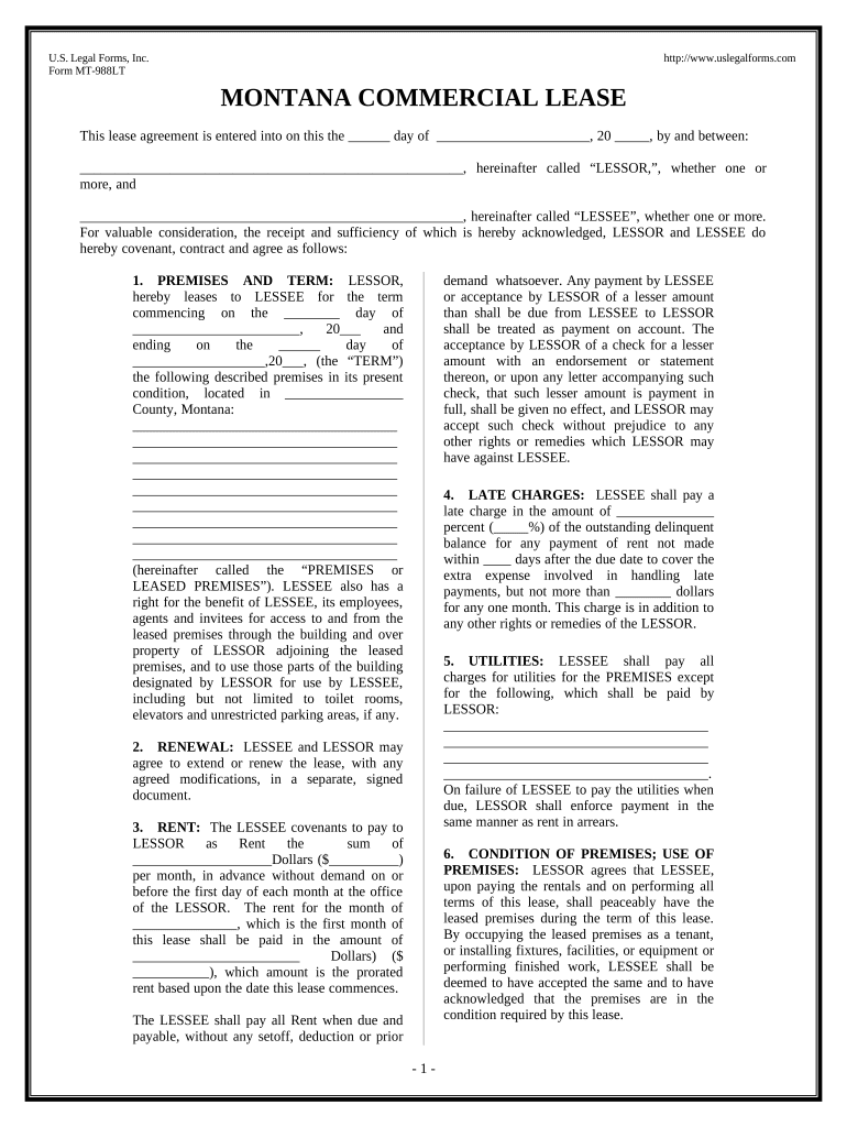 Commercial Building or Space Lease Montana  Form