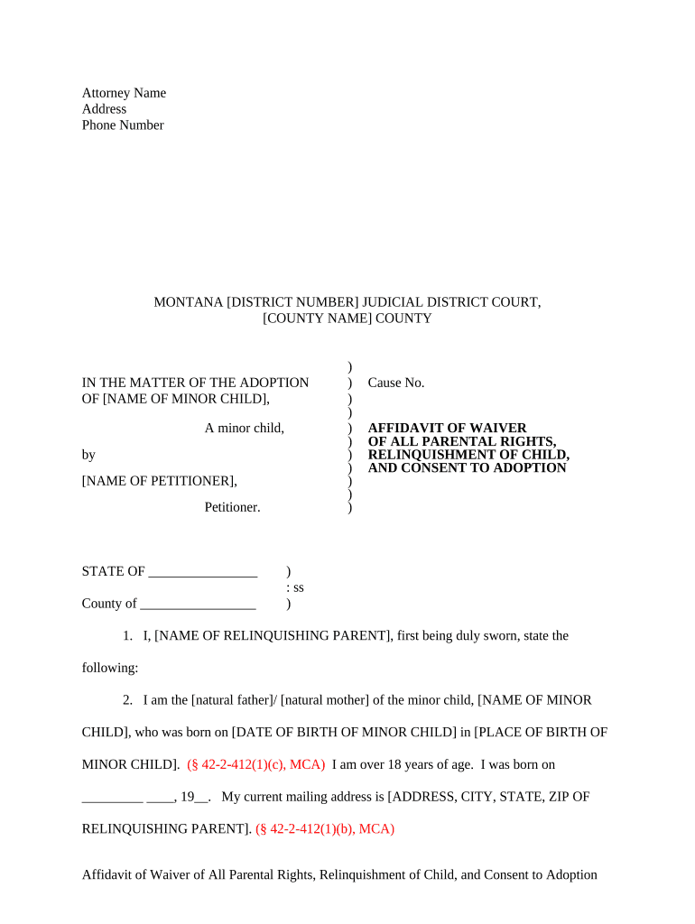 Montana Adoption  Form