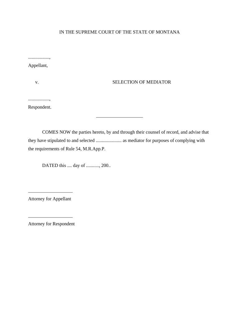 Selection of Mediator Montana  Form