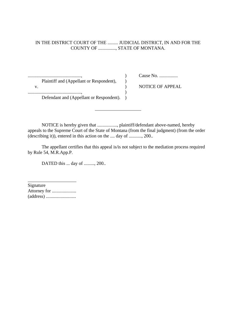 Notice Cross Appeal  Form