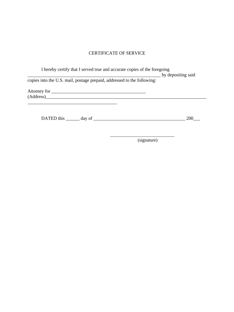 Certificate of Service Montana  Form