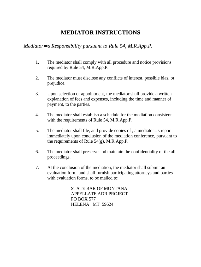 Mediator Instructions Montana  Form