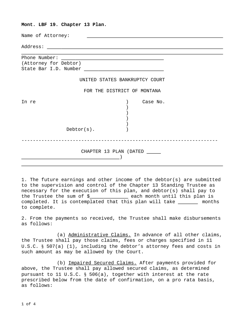 Montana Chapter 13  Form