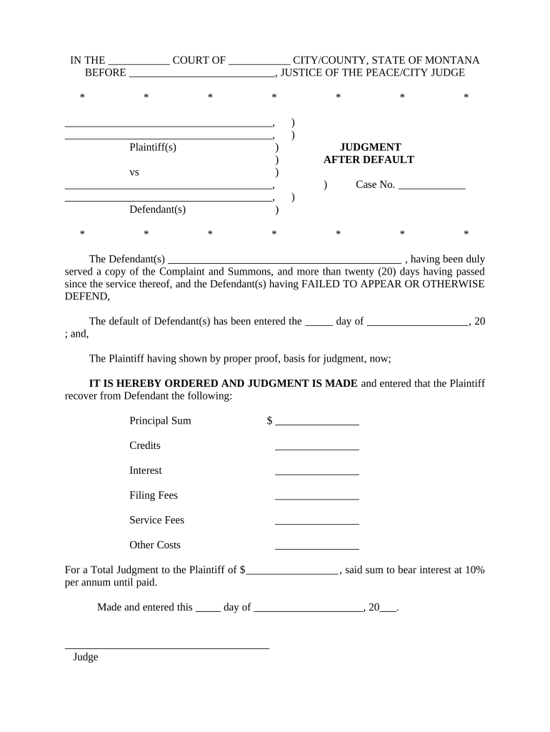 Montana Judgment Default  Form