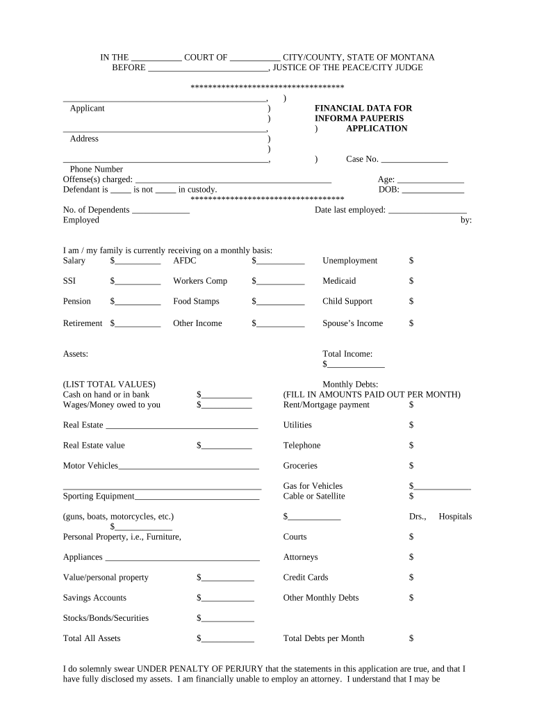 Pauperis Application  Form