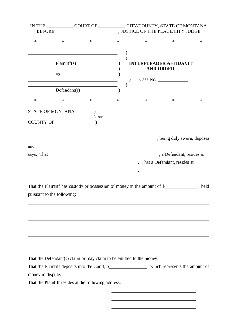 Interpleader Affidavit and Order Montana  Form