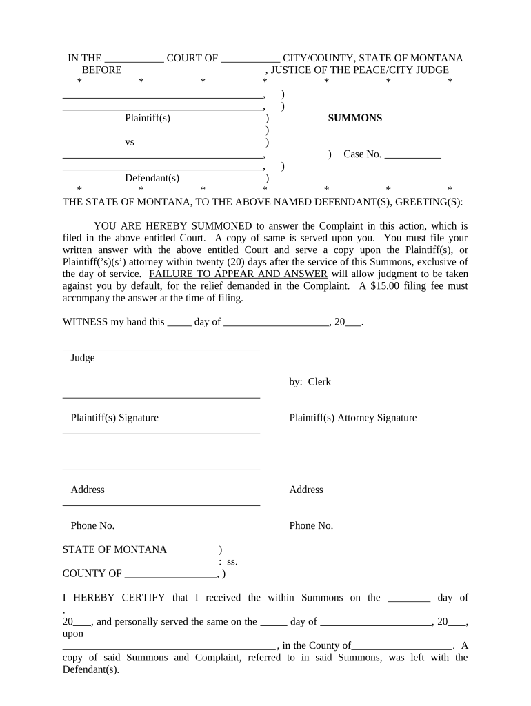 Civil Procedure Summons  Form