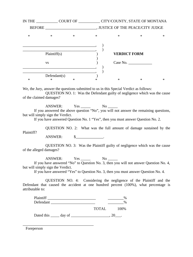 Montana Verdict Form