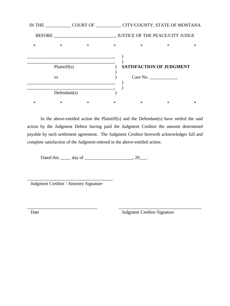 Satisfaction of Judgment Montana  Form