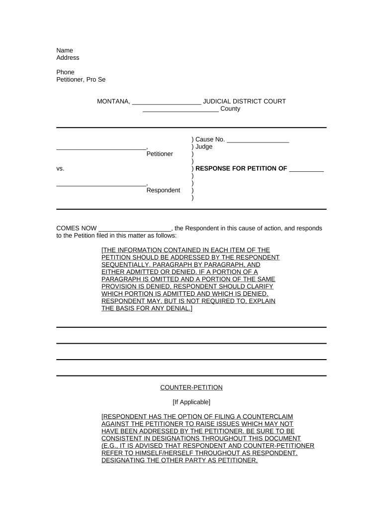 Response for Petition Montana  Form