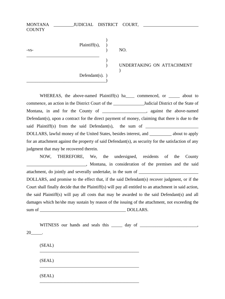 Undertaking on Attachment Montana  Form