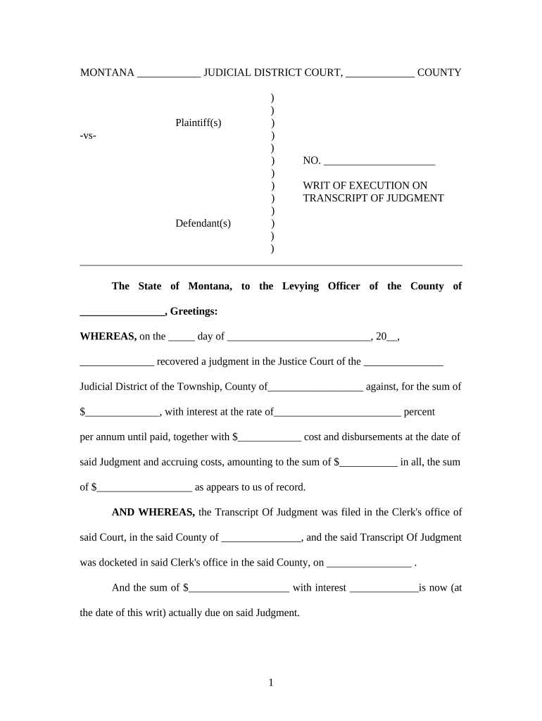 Montana Writ  Form