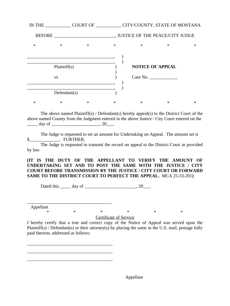 Notice of Appeal Montana  Form