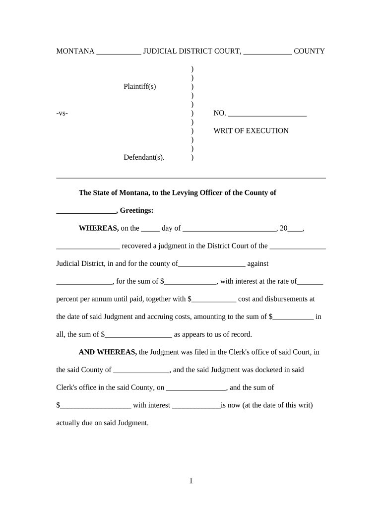 Montana Writ  Form