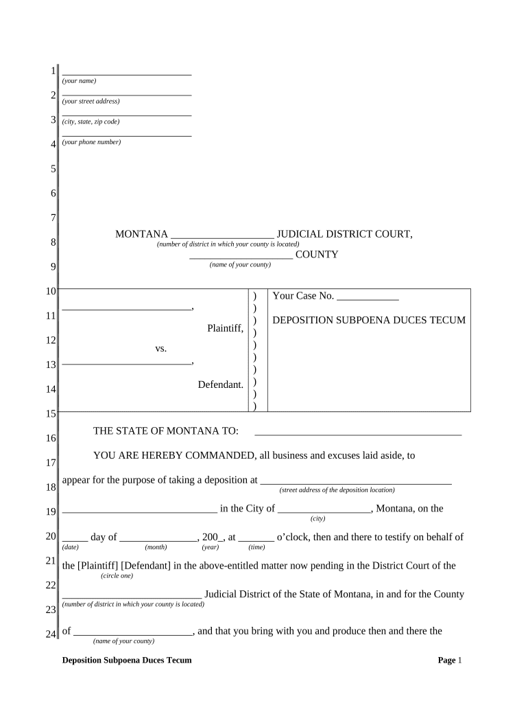 Montana Subpoena  Form