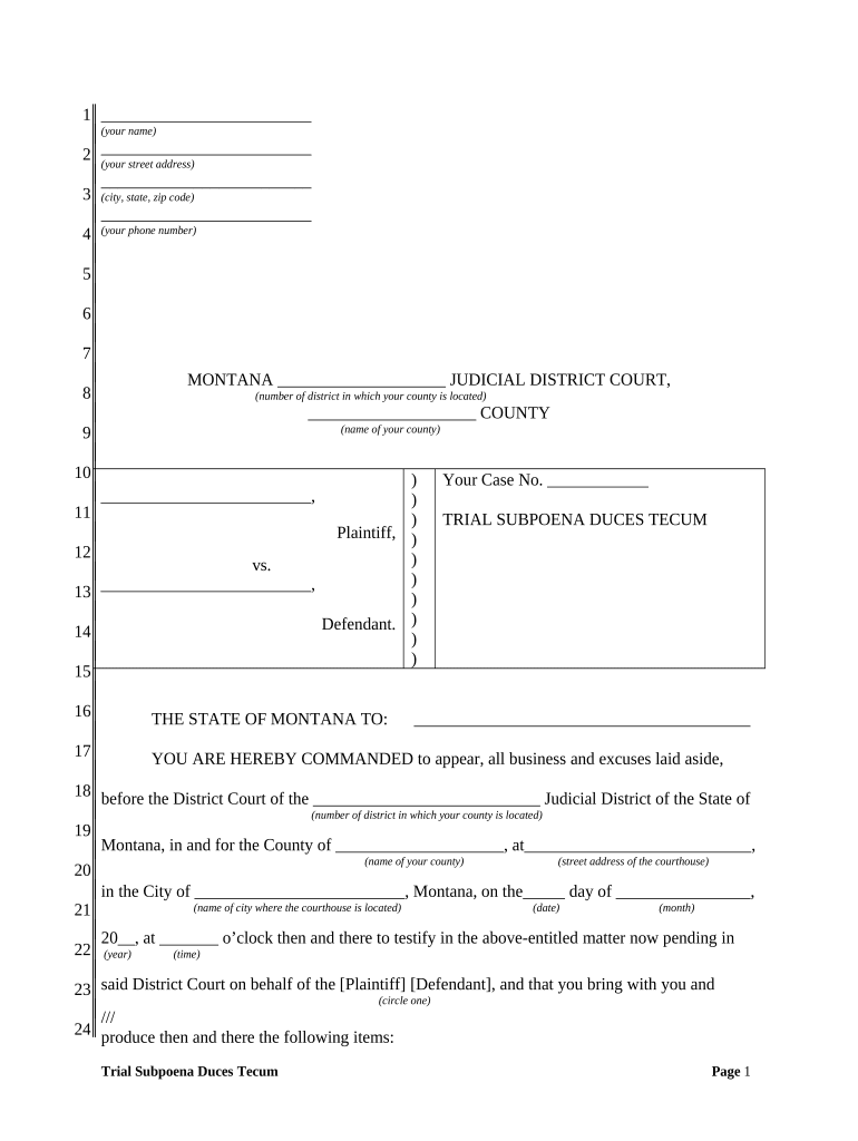 Subpoena Duces Form