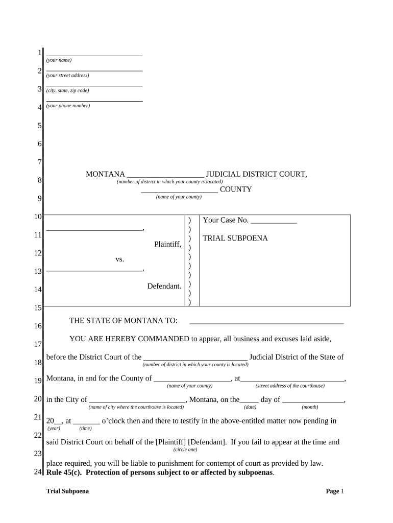 Trial Subpoena Montana  Form