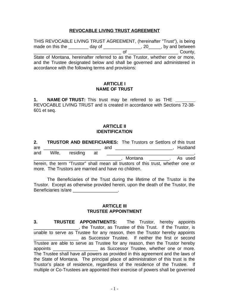 Living Trust for Husband and Wife with No Children Montana  Form