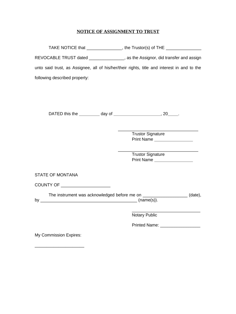 Notice of Assignment to Living Trust Montana  Form