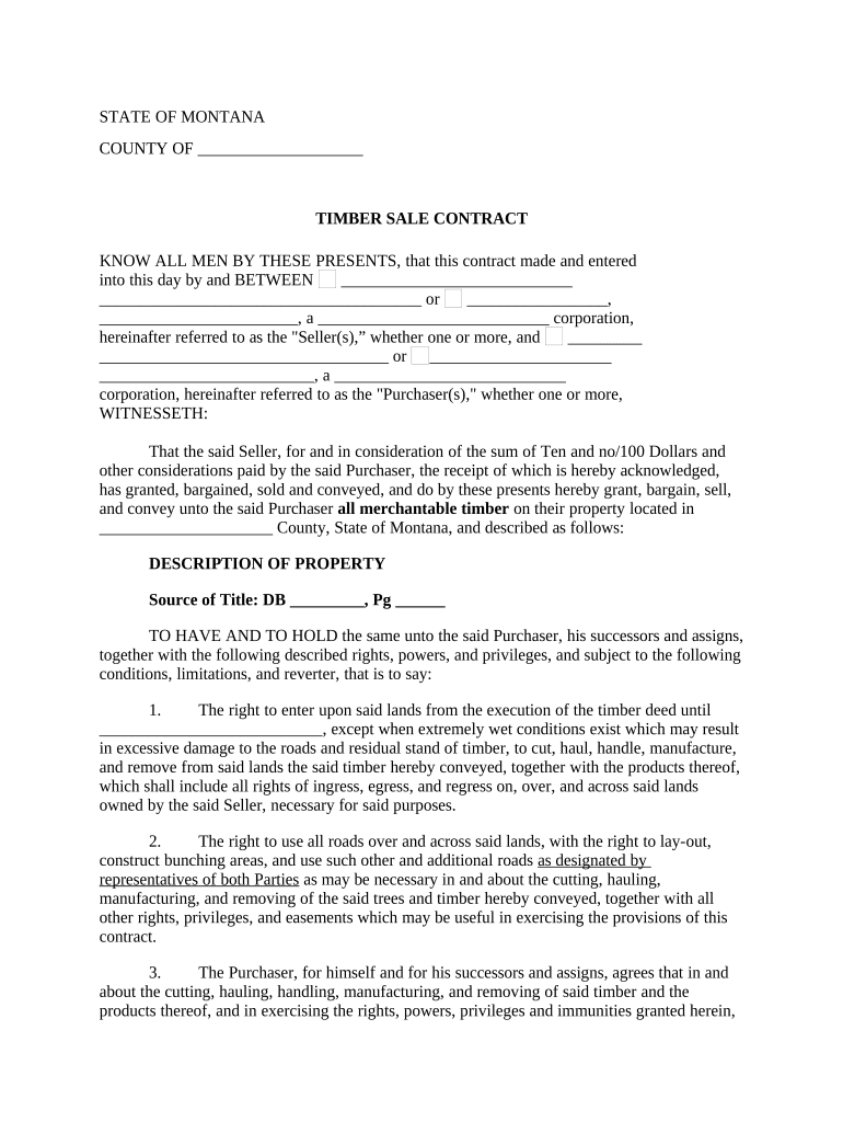 Montana Timber Sale Contract Montana  Form