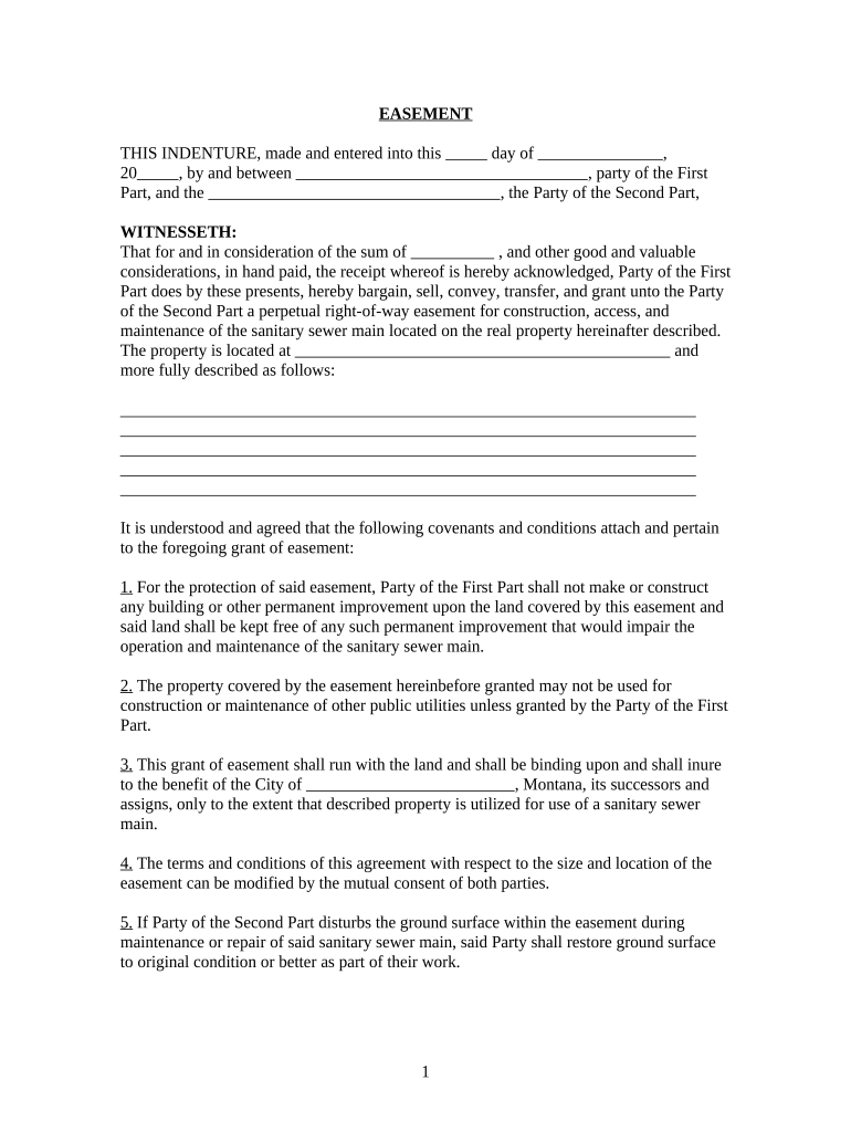 Easement Sewer Agreement  Form