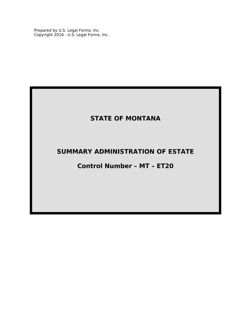 Summary Administration Package Small Estates Montana  Form
