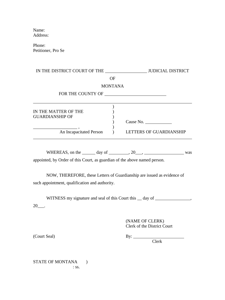 Montana Guardianship Form