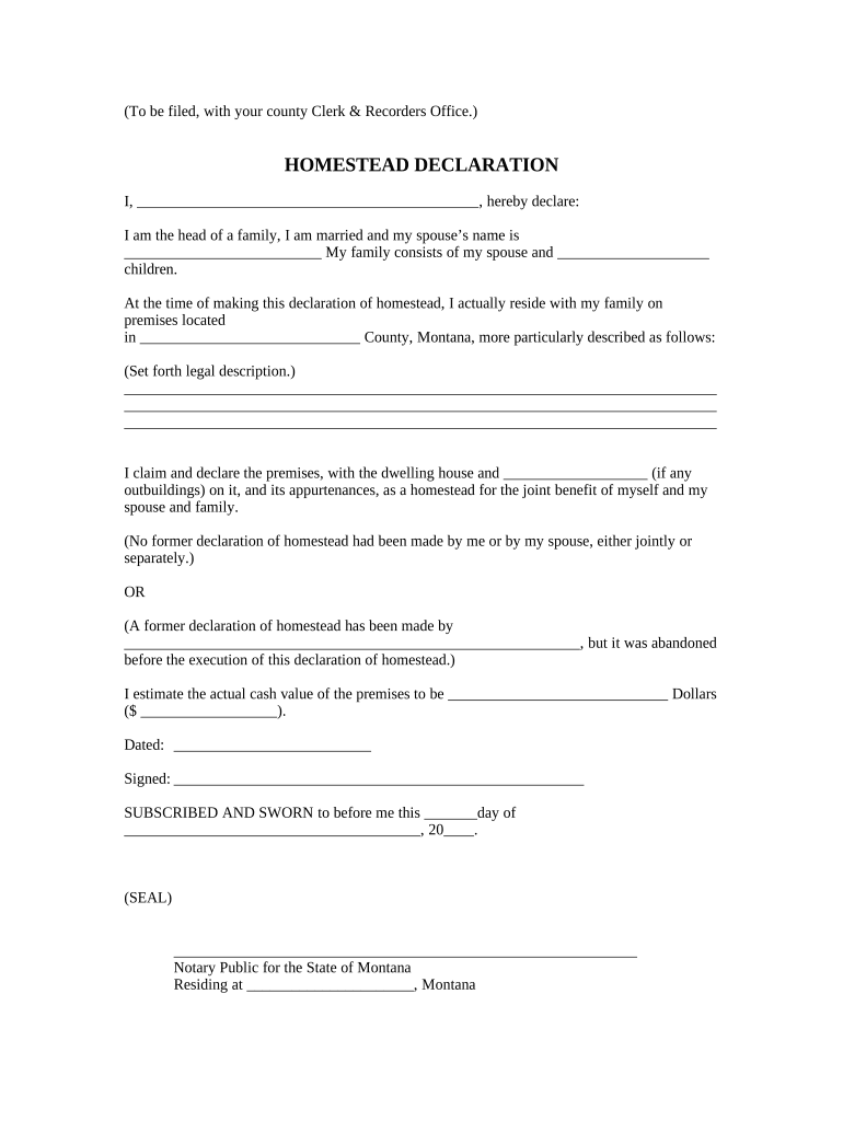Montana Homestead Declaration  Form