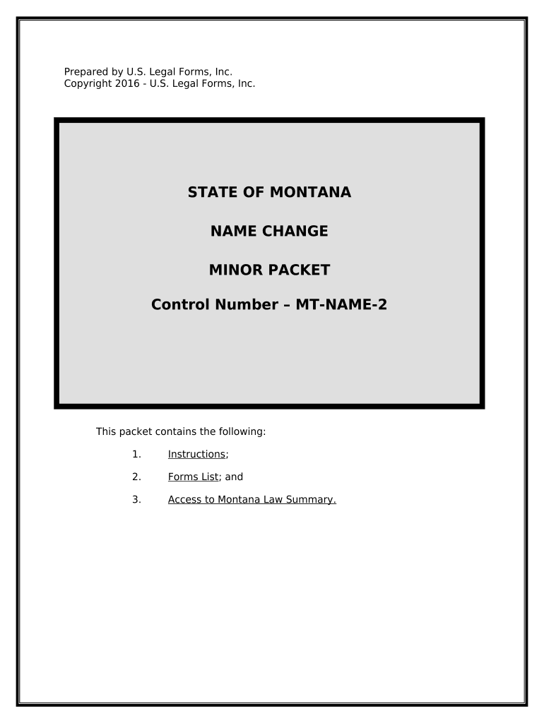 Montana Name Change Instructions and Forms Package for a Minor Montana