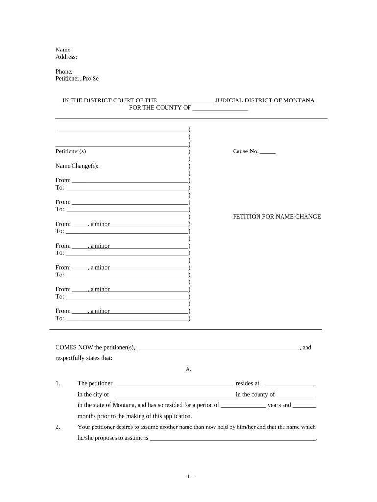 Petition for Name Change Montana  Form