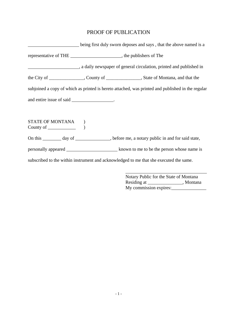 Proof of Publication for Name Change Montana  Form