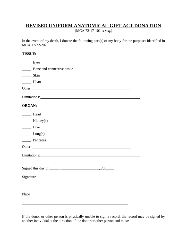 Revised Uniform Anatomical Gift Act Donation Montana