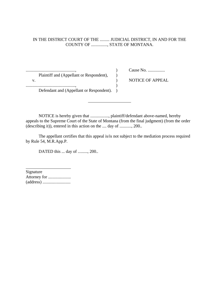 Montana Court Form