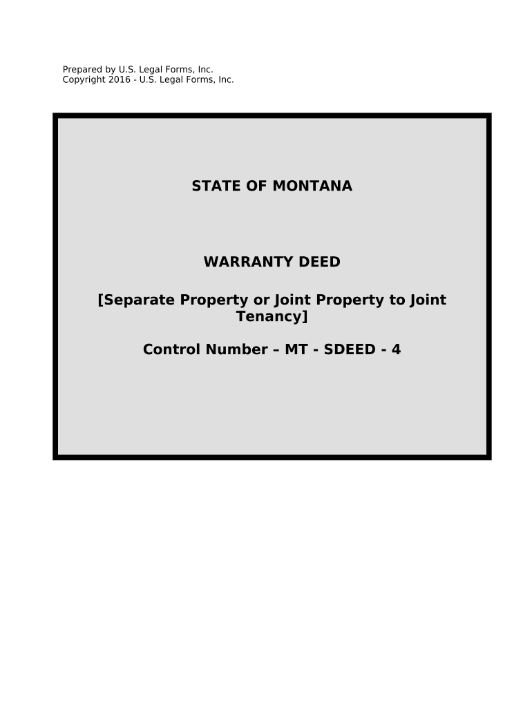 Warranty Deed for Separate or Joint Property to Joint Tenancy Montana  Form
