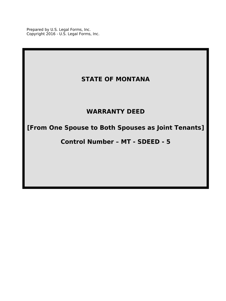 Warranty Deed to Separate Property of One Spouse to Both Spouses as Joint Tenants Montana  Form