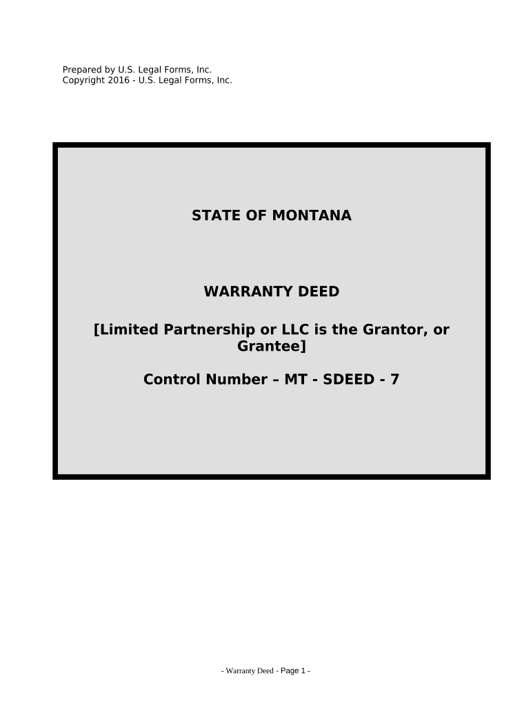 Warranty Deed from Limited Partnership or LLC is the Grantor, or Grantee Montana  Form