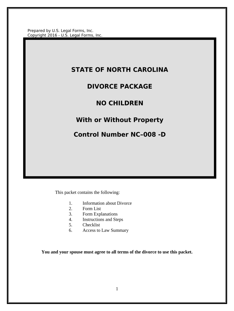 No Fault Agreed Uncontested Divorce Package for Dissolution of Marriage for Persons with No Children with or Without Property an  Form