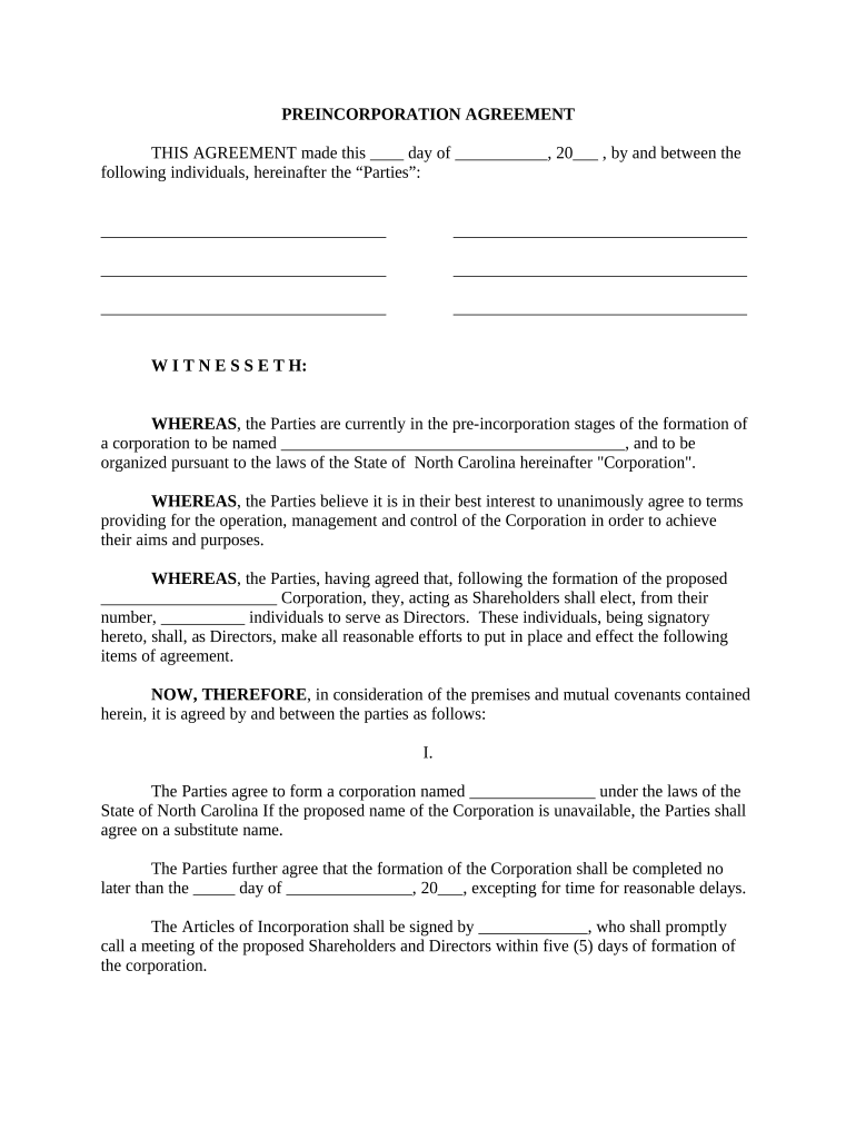 Nc Agreement  Form