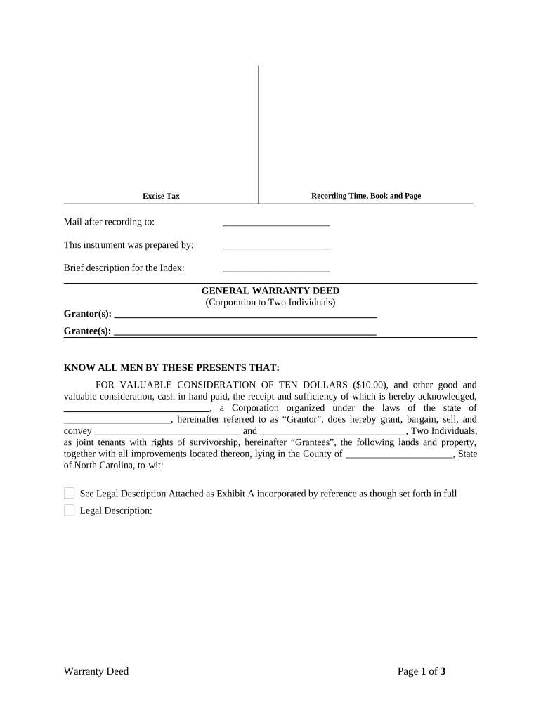 General Warranty Deed Nc  Form