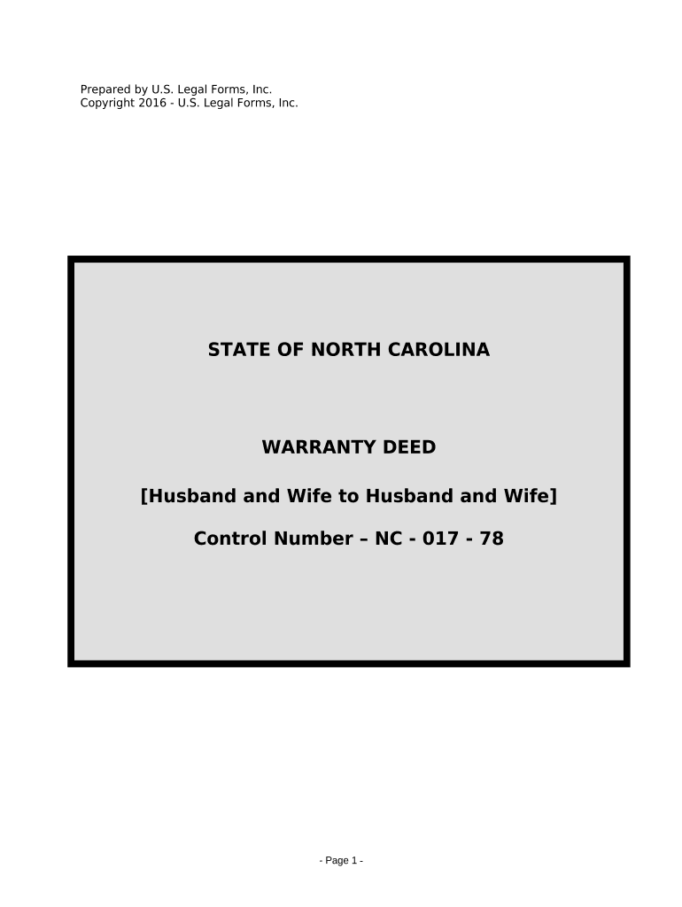 General Warranty Deed from Husband and Wife to Husband and Wife North Carolina  Form