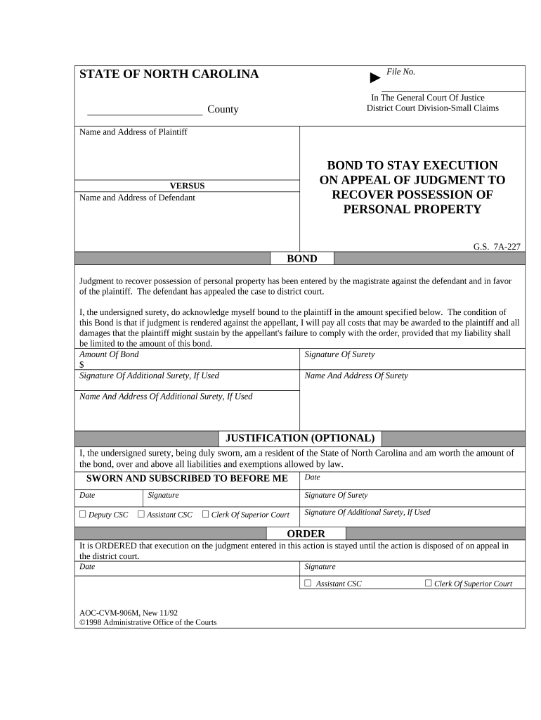 North Carolina Judgment  Form