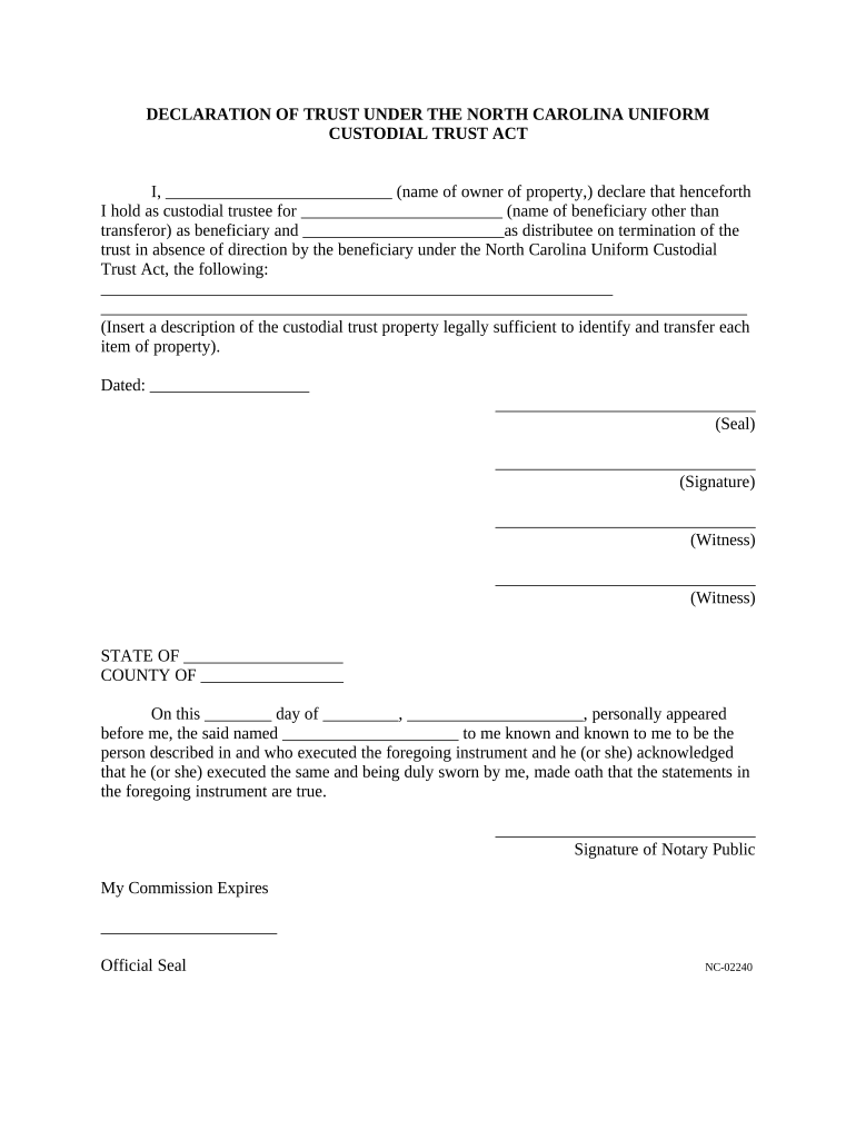 Declaration Trust Agreement  Form