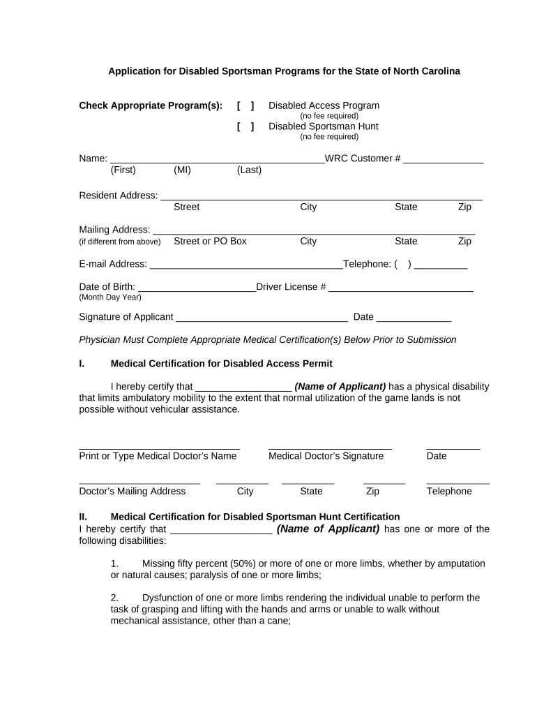 North Carolina Disabled  Form