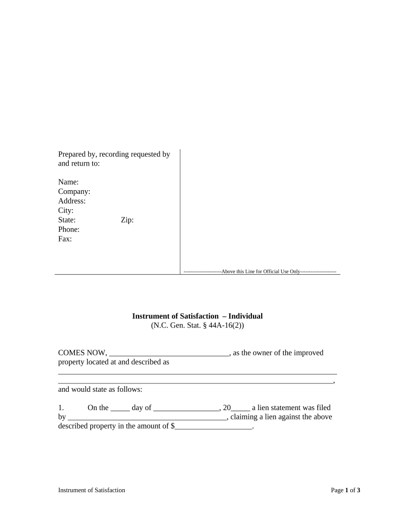 North Carolina Satisfaction  Form