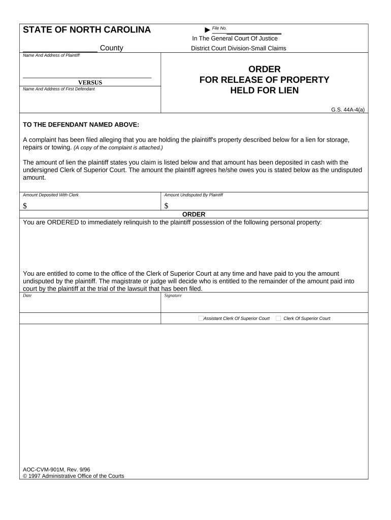 Release Property Lien  Form