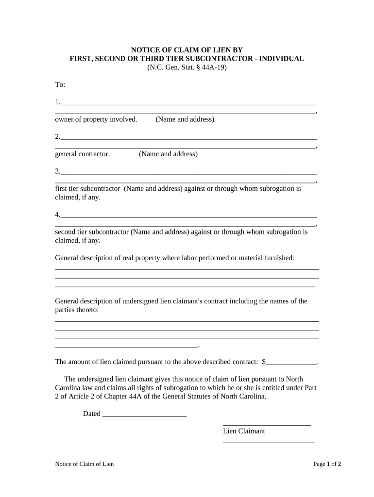 North Carolina Claim  Form